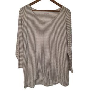 Eileen Fisher Top Gray & White Linen Women XL NWOT Lagenlook Minimalist Classic